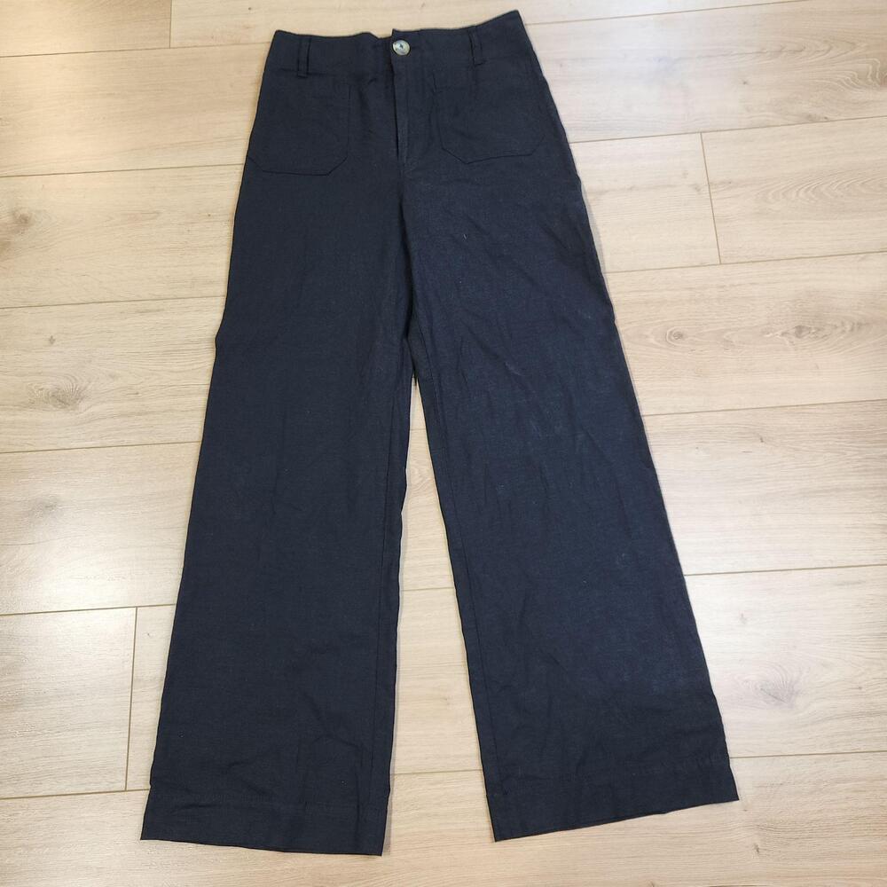 Maeve Pants Womens 27 Black The Colette Linen Twill Wide Leg Stretch Casual